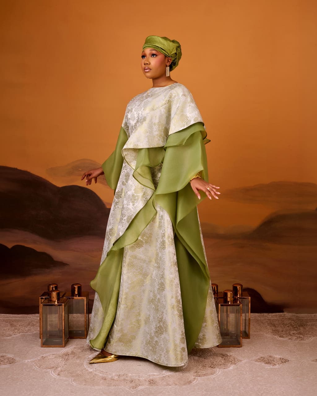Zayn Jacquard Gown in Sage Green — Sage Green — angle 3