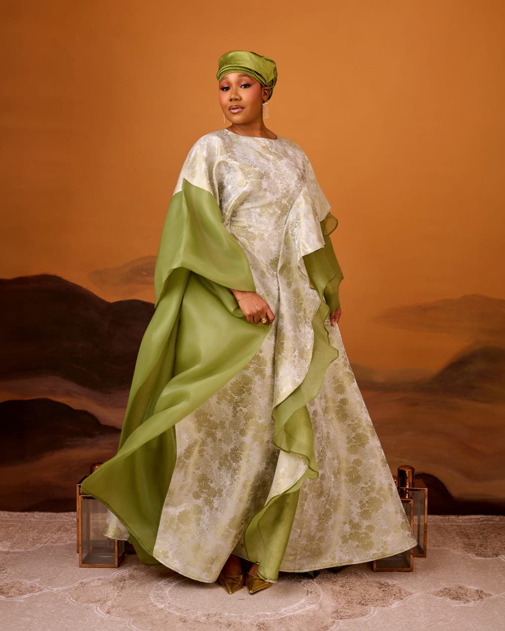 Zayn Jacquard Gown in Sage Green — Sage Green — angle 1