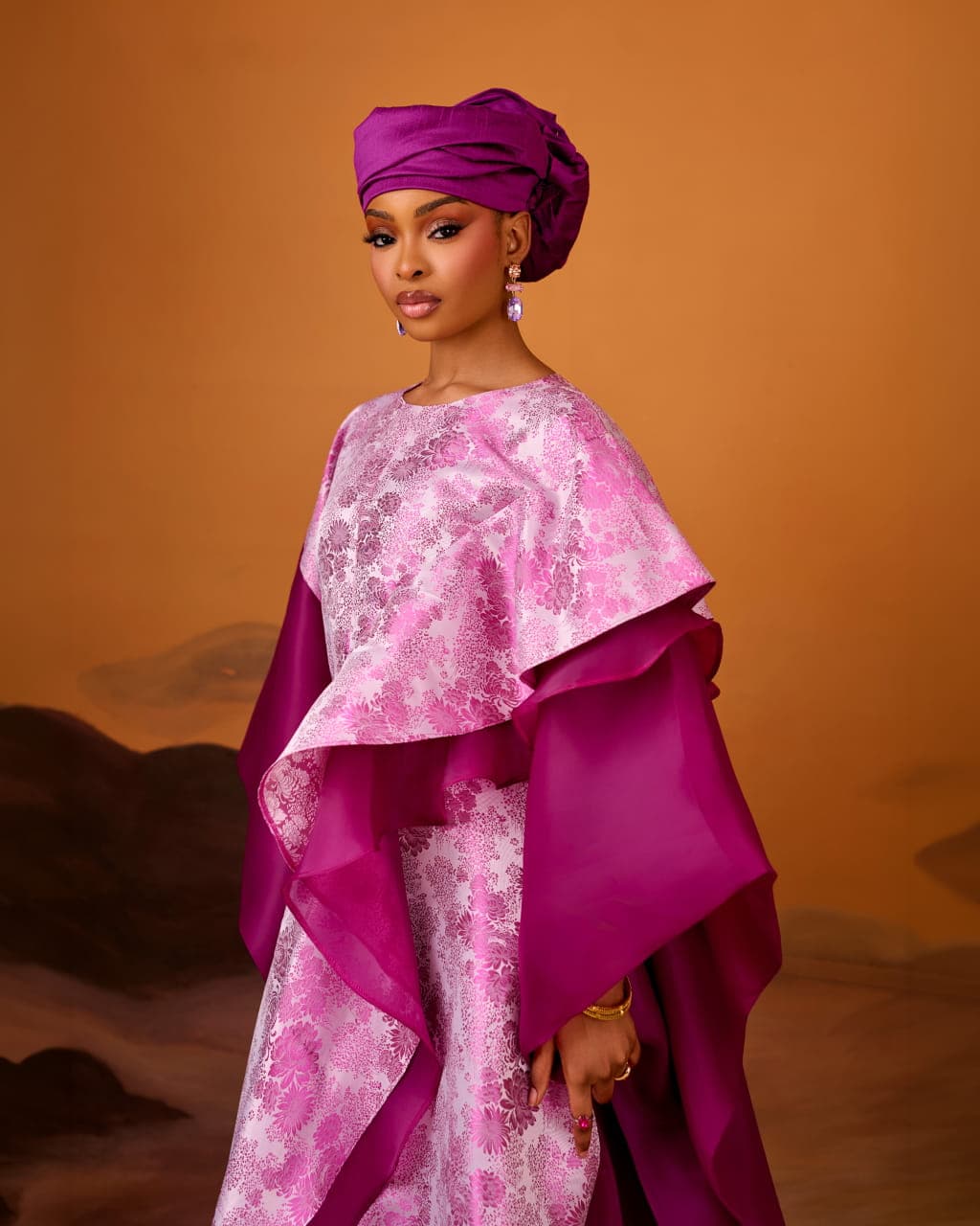 Zayn Jacquard Gown in Pink Magenta — Pink Magenta — angle 4
