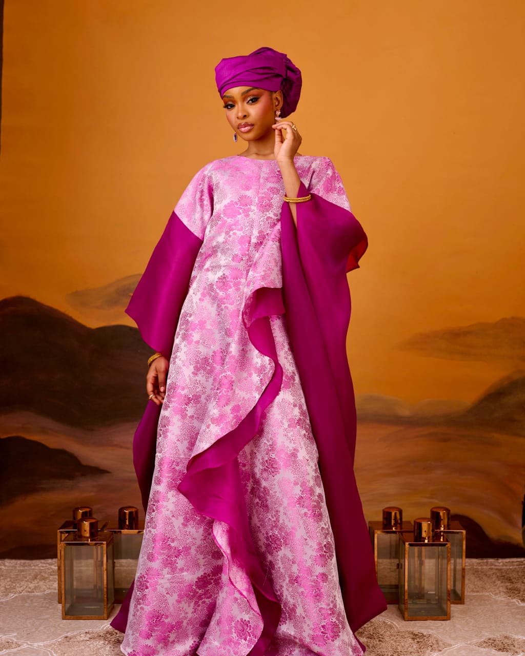 Zayn Jacquard Gown in Pink Magenta — Pink Magenta — angle 3