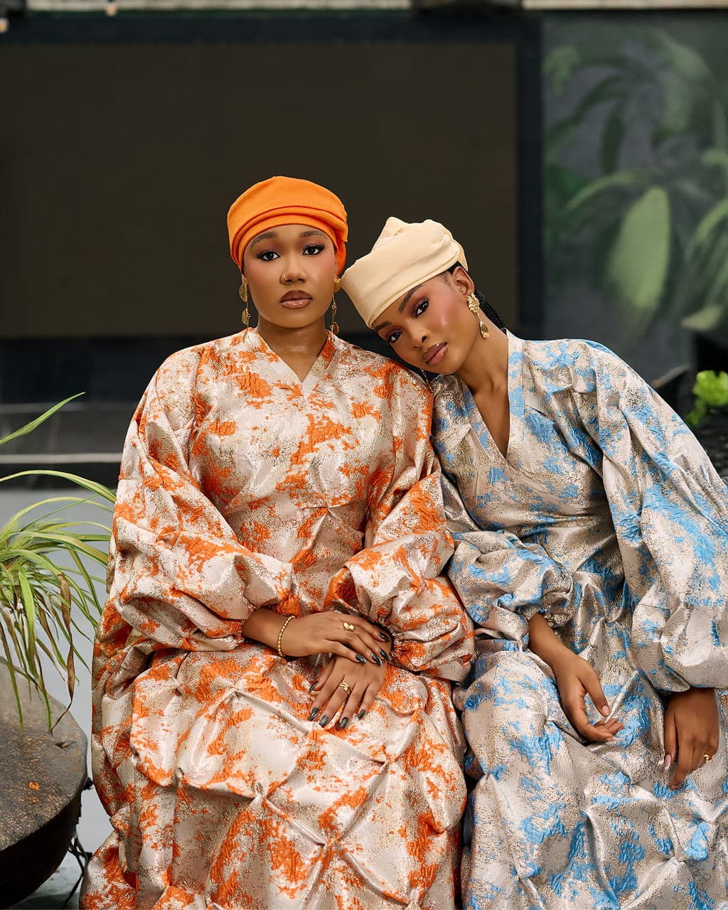 Zain Damask Boubou in Orange, Peach Orange, angle 3