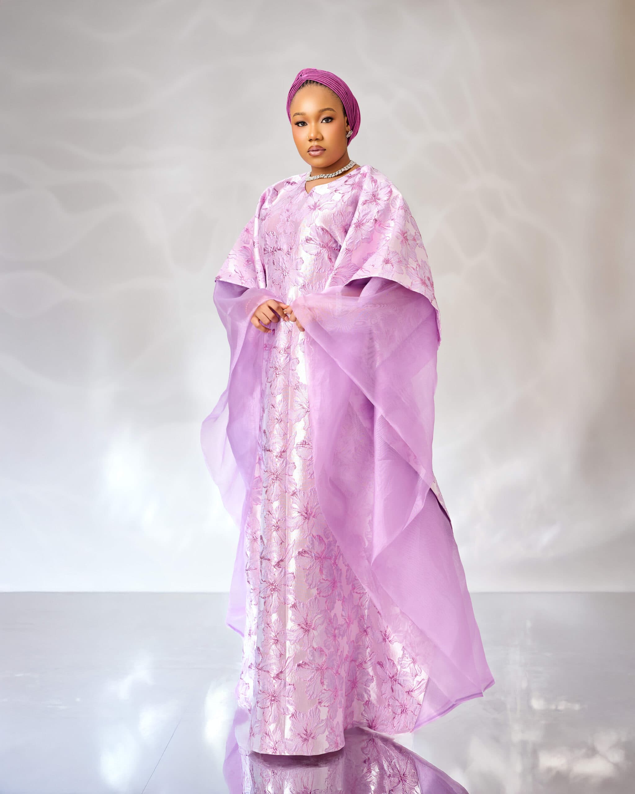 Brocade organza boubou, Lilac, angle 1