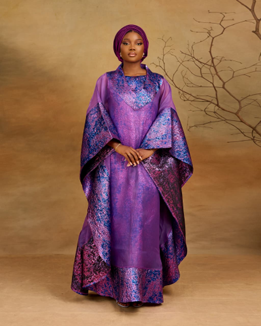 Didi Brocade Boubou in Purple, Purple, angle 1