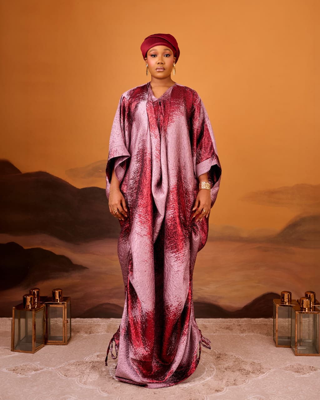 Empress Drape Brocade Boubou, Dusty Rose, angle 1