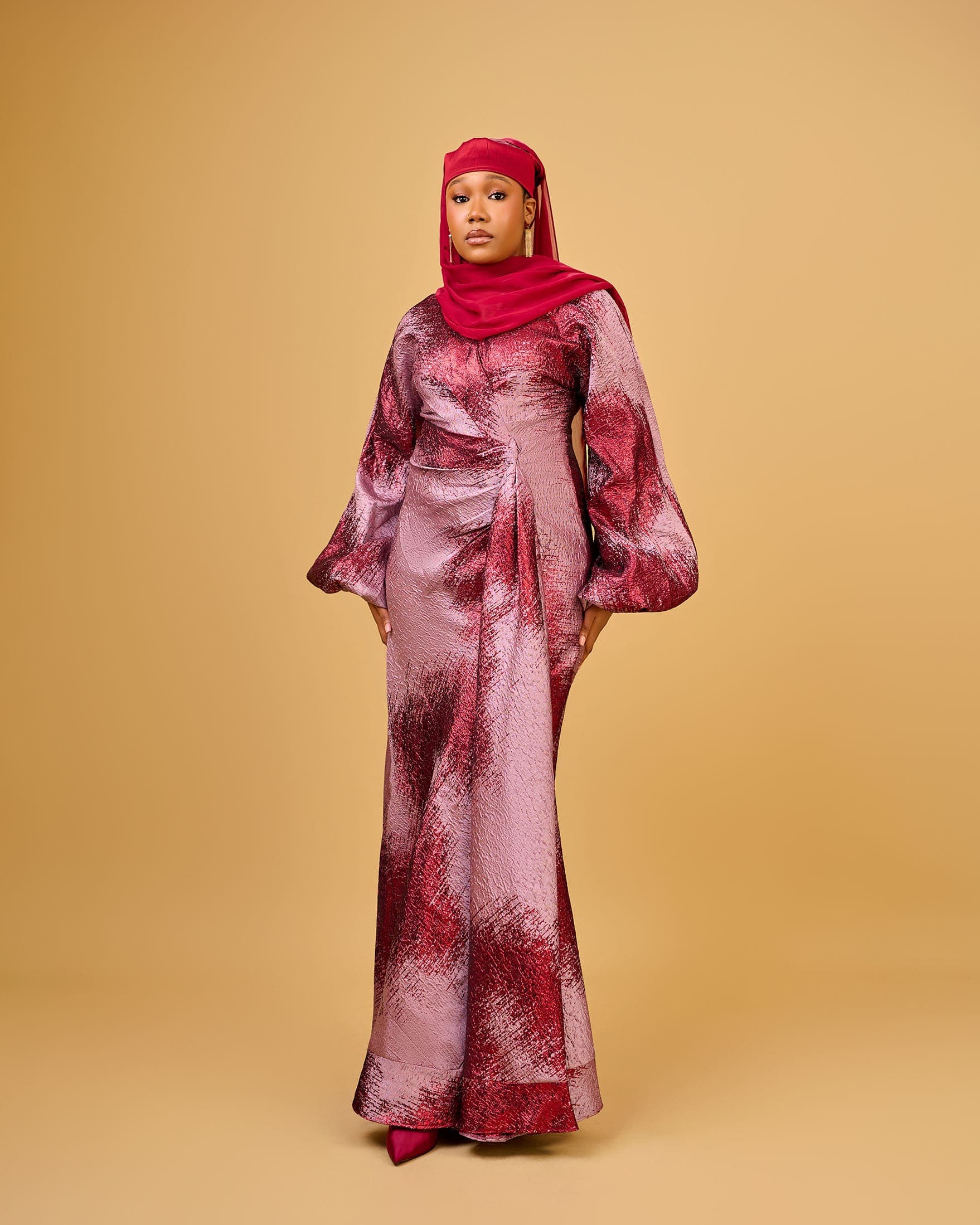 Mimi Drape Brocade Dress, Rosewood, angle 2