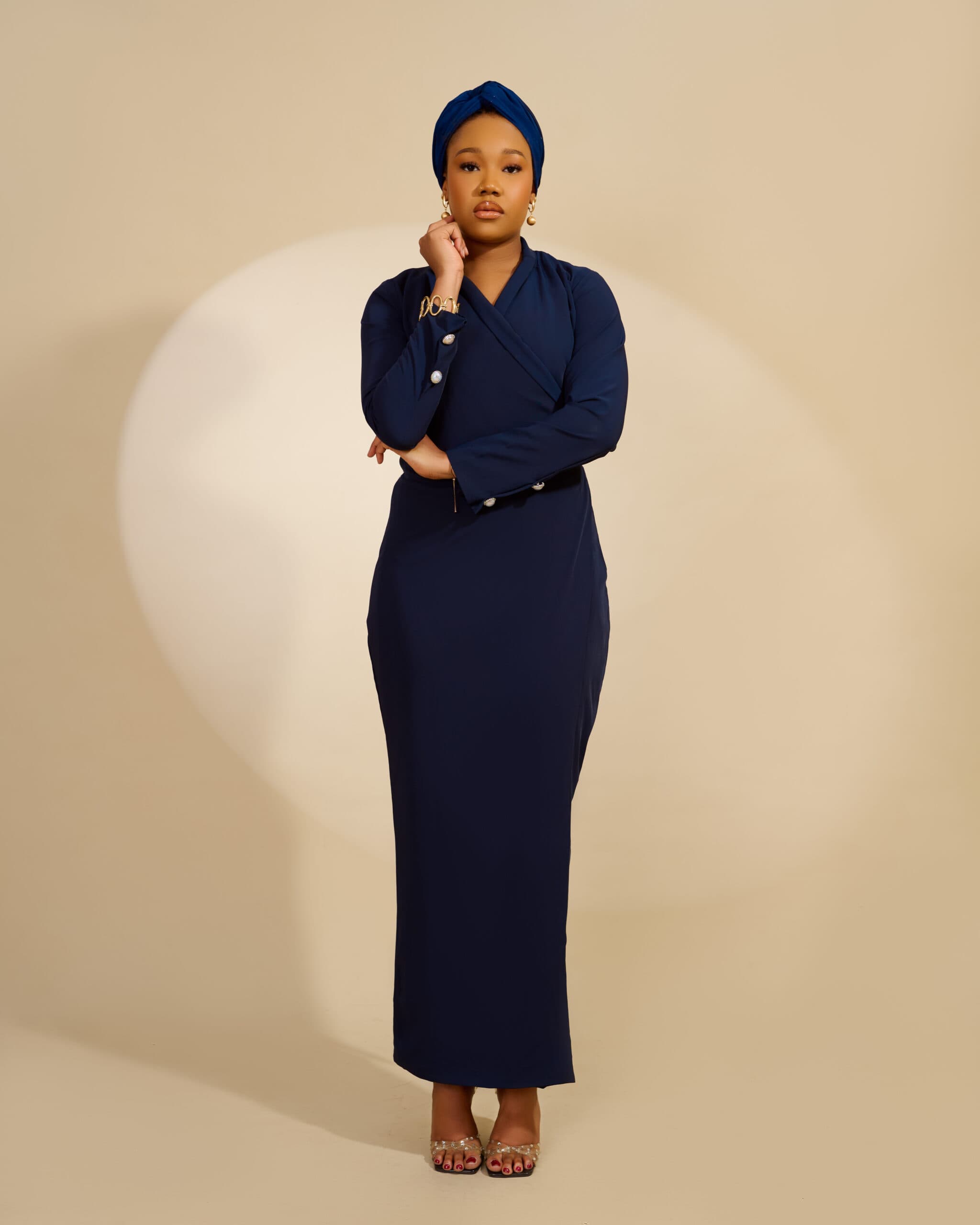 Navy Blue Wrap Blazer Gown, Navy Blue, angle 2