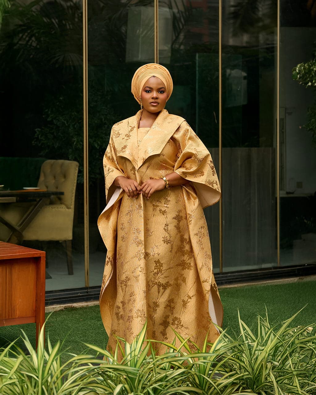Nima Gold Brocade Boubou, Gold, angle 1