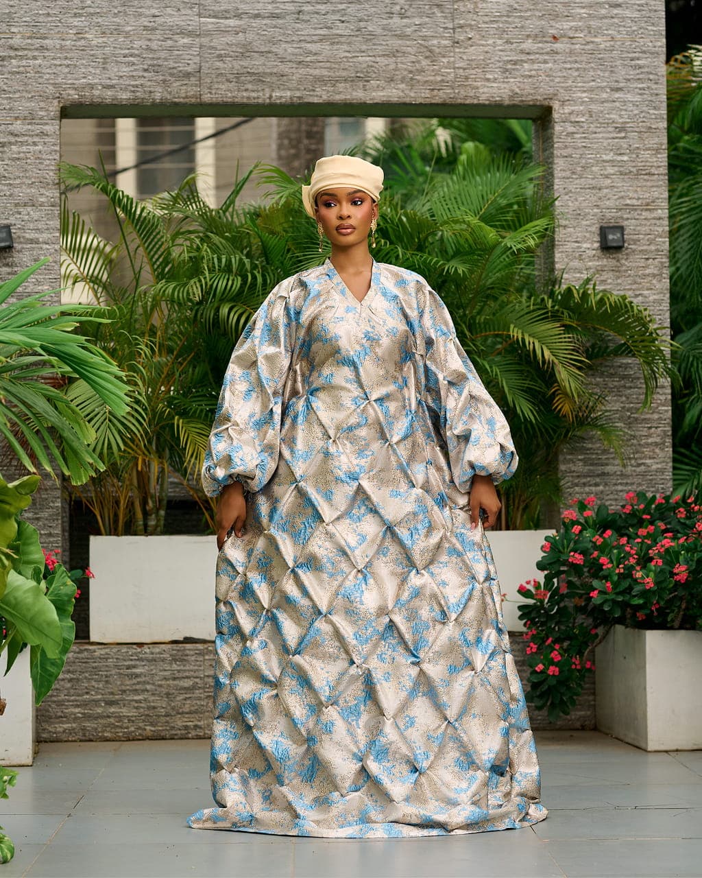 Zain Damask Boubou in Blue, Powder Blue, angle 1