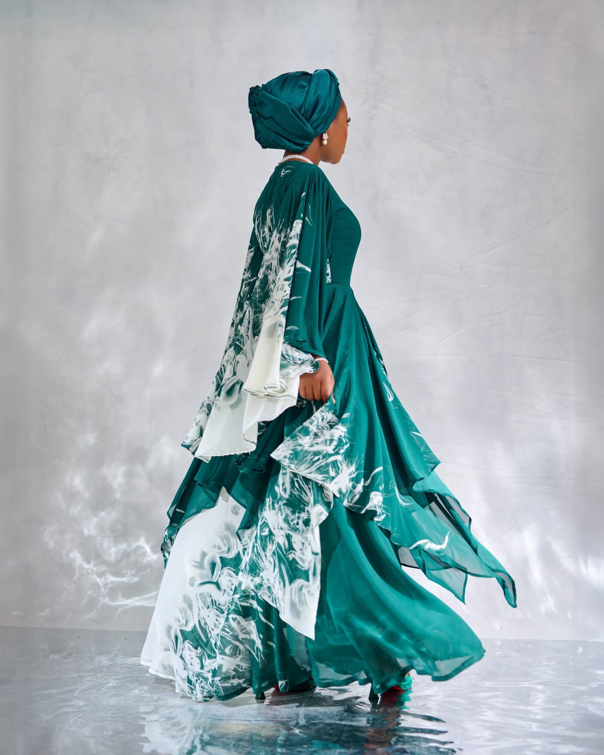 Lami Chiffon Maxi Dress in Blue & Green, Emerald Green, Blue, angle 2