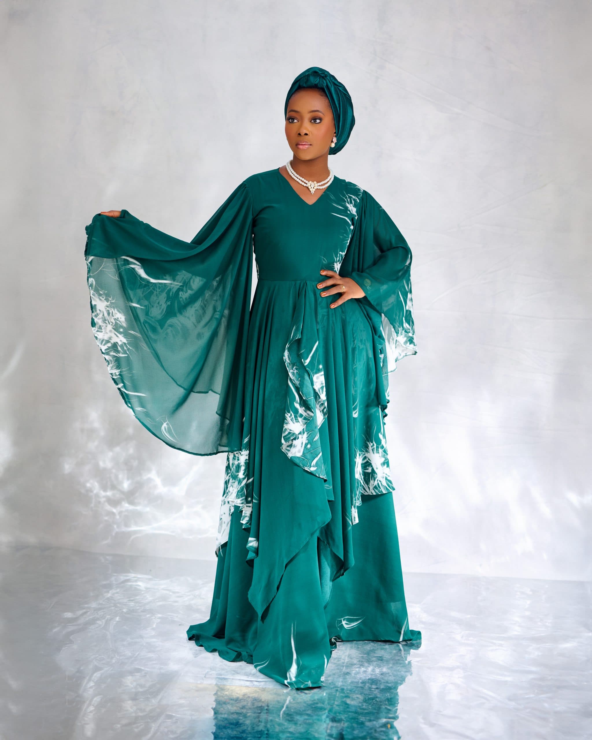Lami Chiffon Maxi Dress in Blue & Green, Emerald Green, Blue, angle 4