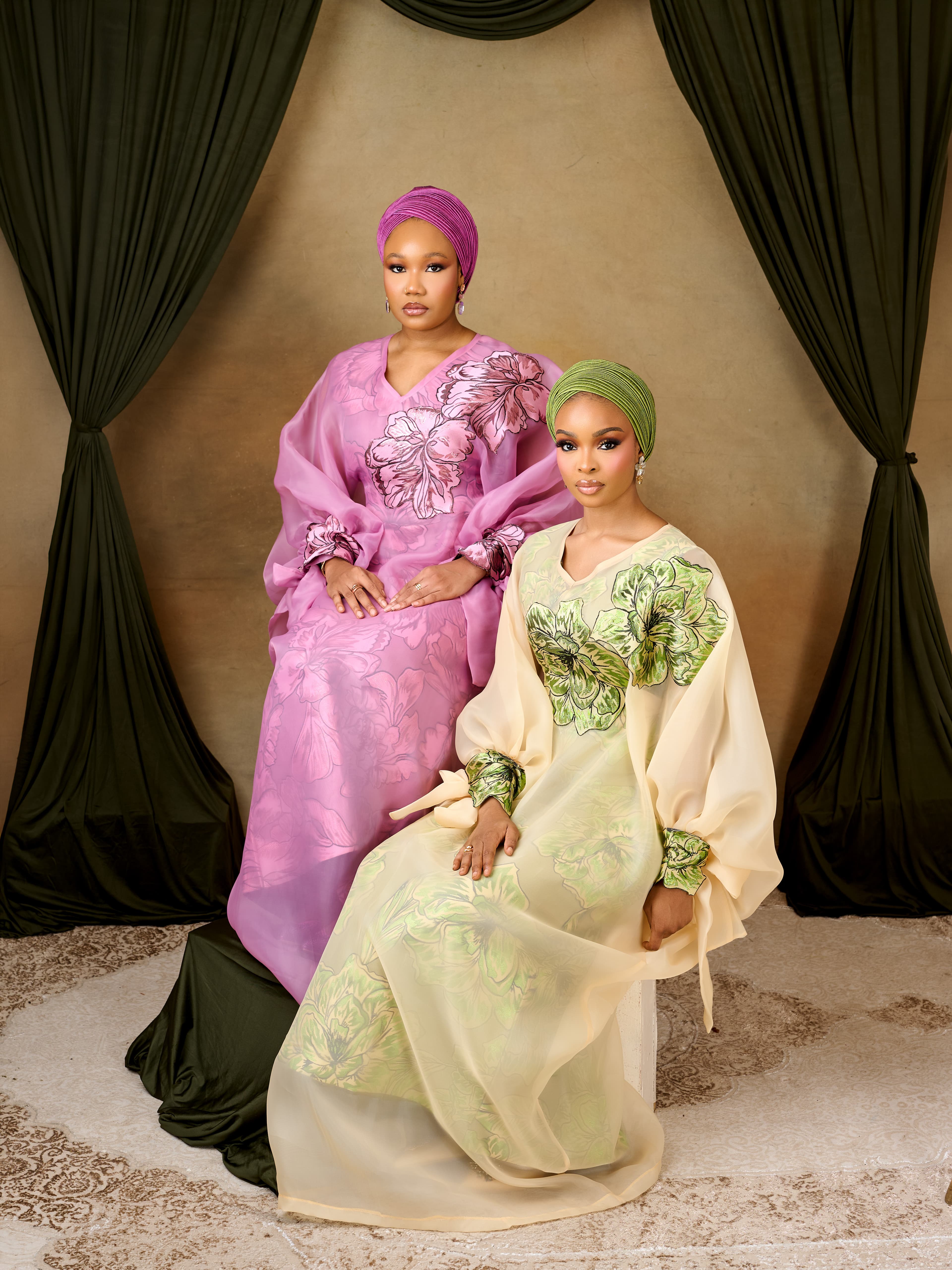 The Ayo Brocade Bubu Set, Champagne/Green, angle 6
