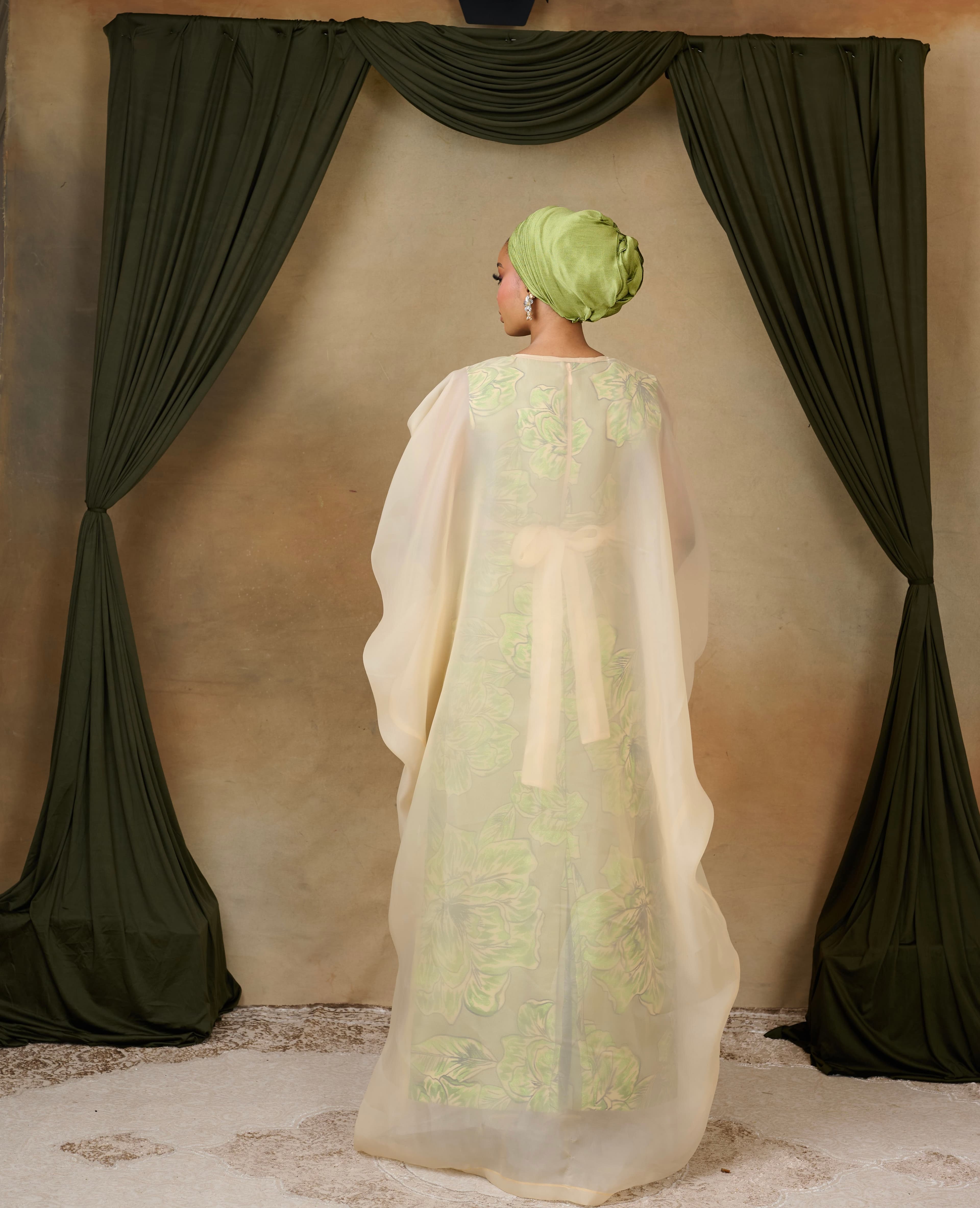 The Ayo Brocade Bubu Set, Champagne/Green, angle 2