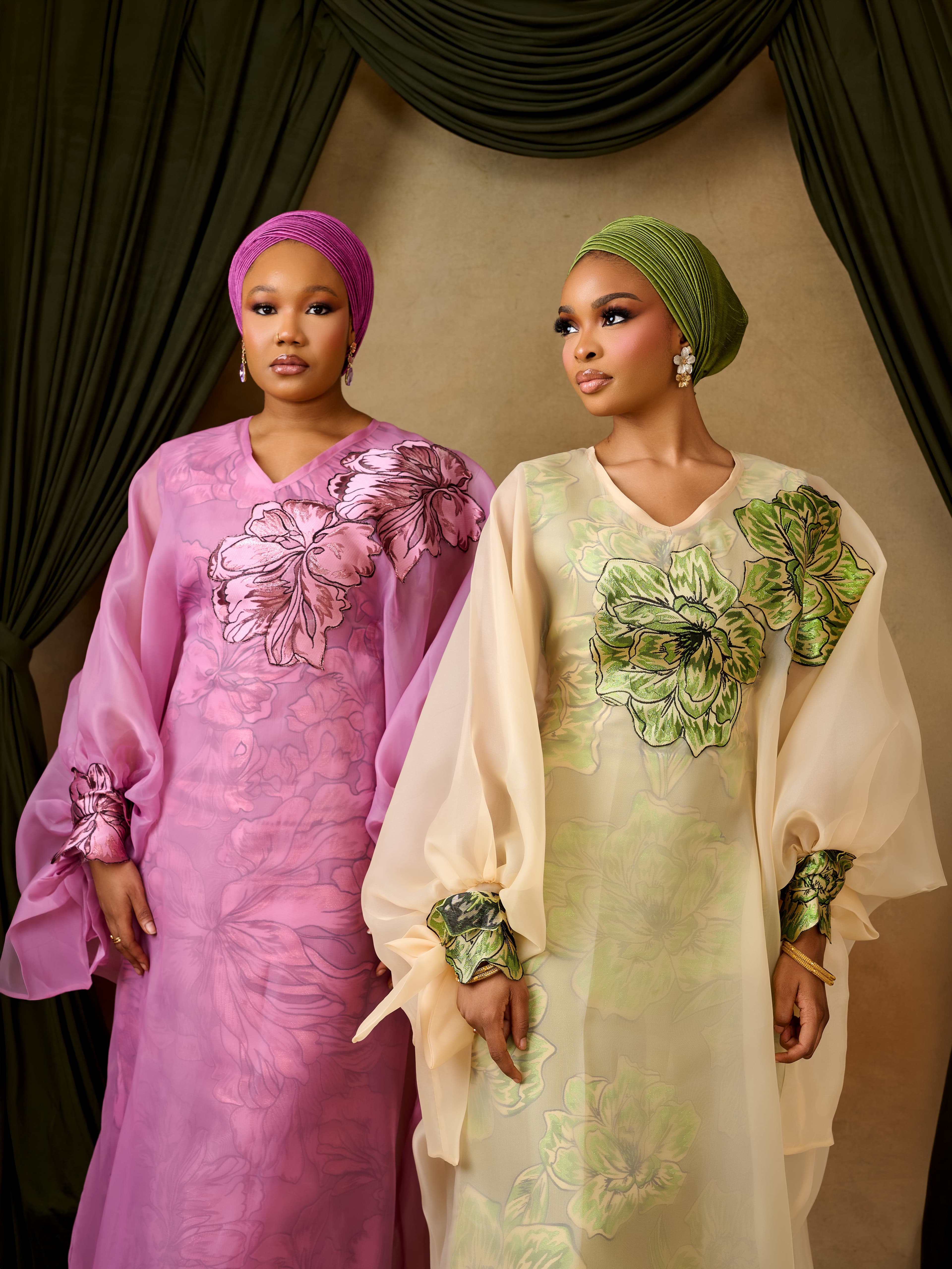The Ayo Brocade Bubu Set, Champagne/Green, angle 5