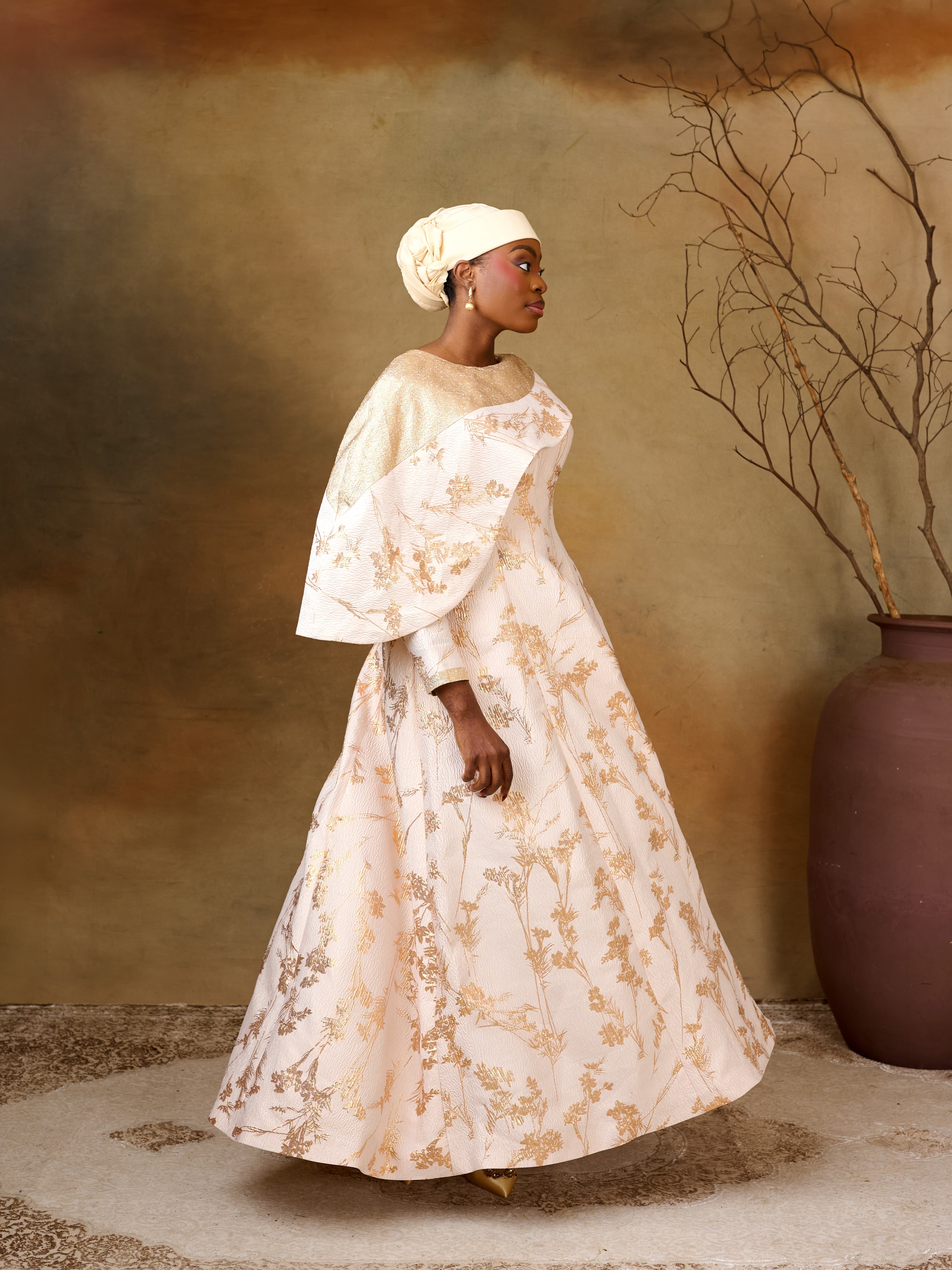 The Sarah Dress, Gold & Ivory, angle 5