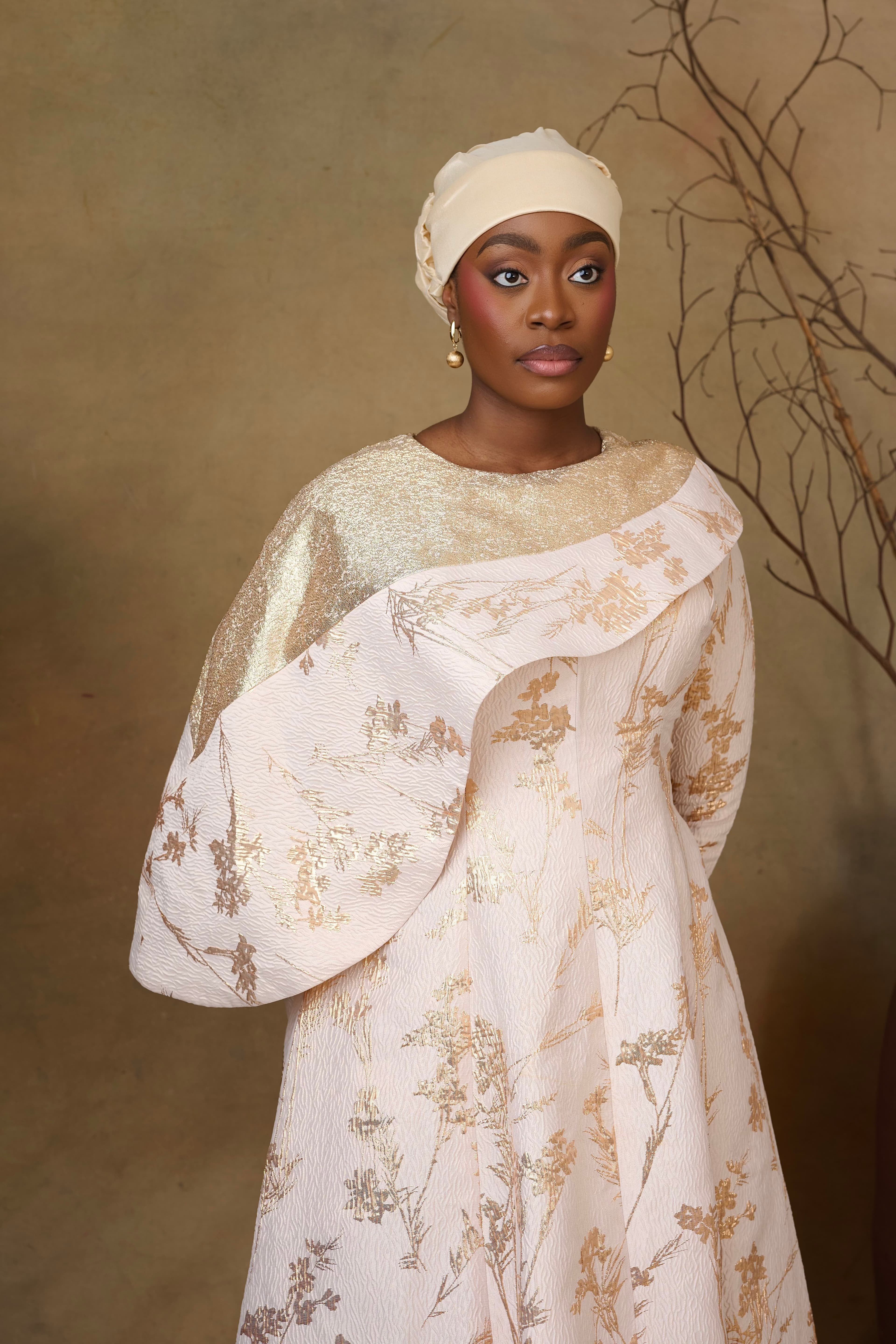 The Sarah Dress, Gold & Ivory, angle 3