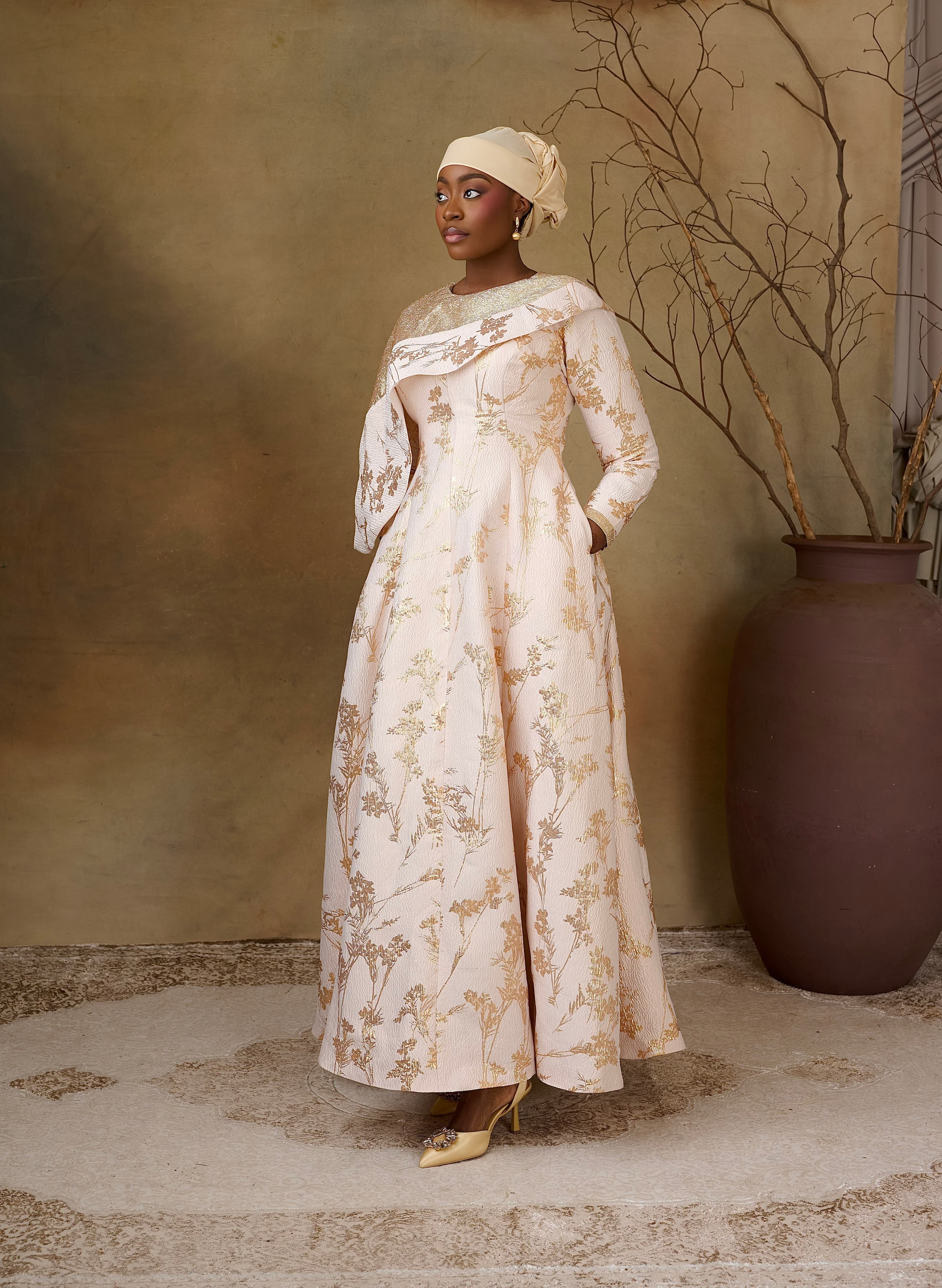 The Sarah Dress, Gold & Ivory, angle 4